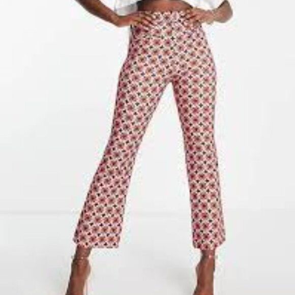 Asos Design Geometric Hippie Design Slim Flare Pants Red/Brown NWOT 4 - Picture 2 of 12